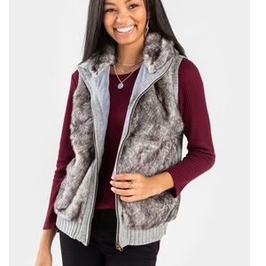 Francesca’s cupcake clothing faux fur jacket.
